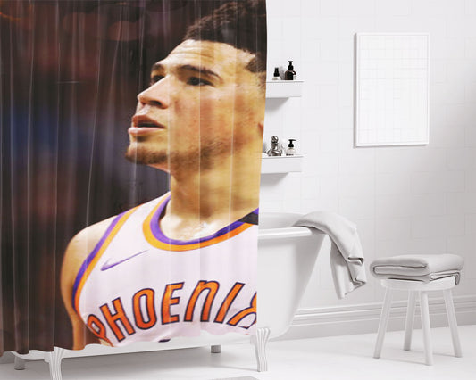 Personalized Phoenix Suns Devin Booker Shower Curtain Farmhouse Bathroom Decor