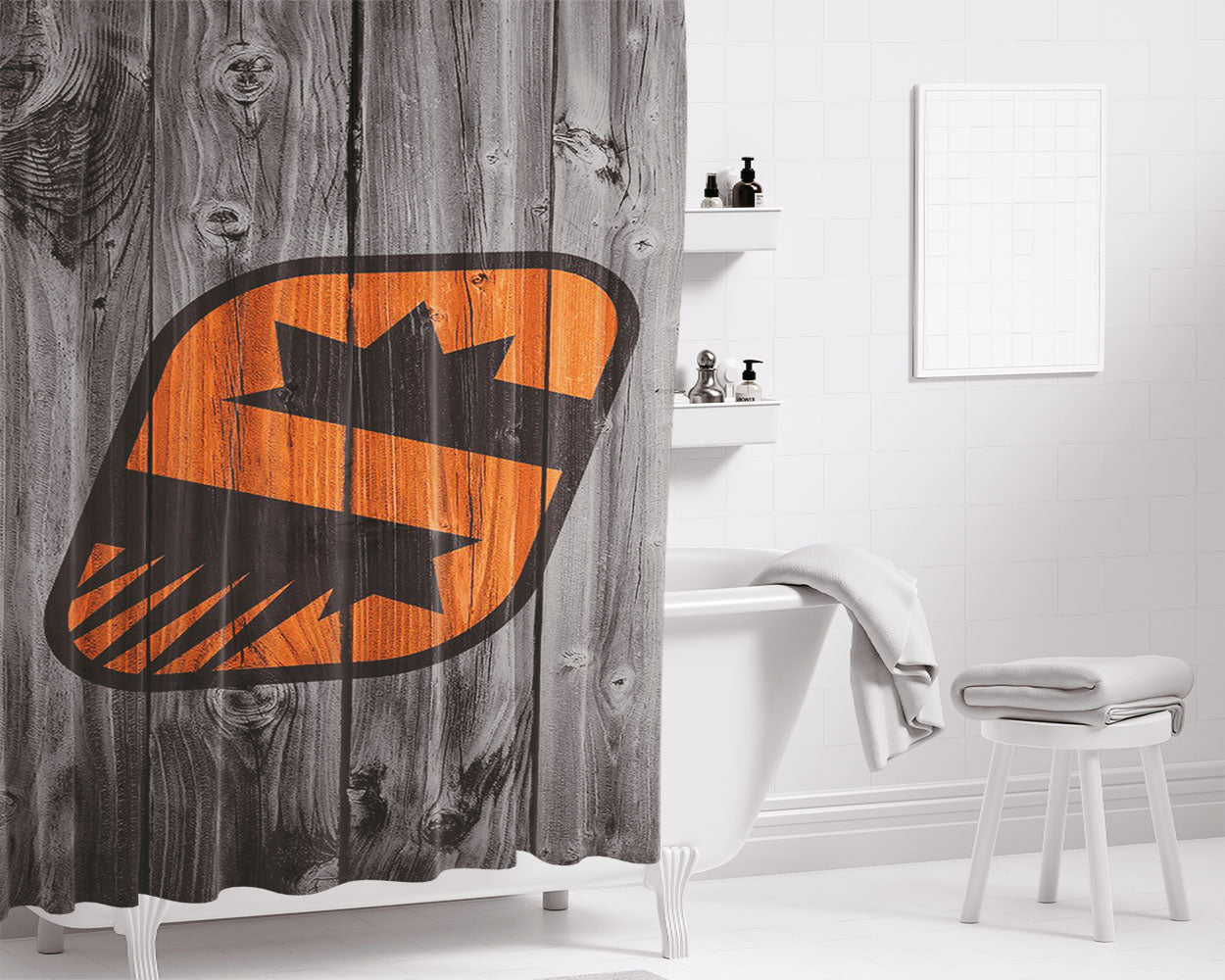 Phoenix Suns Logo Dark Wood Wallpaper Bathroom Shower Curtain Fabric Waterproof | 66 X 72 Inch