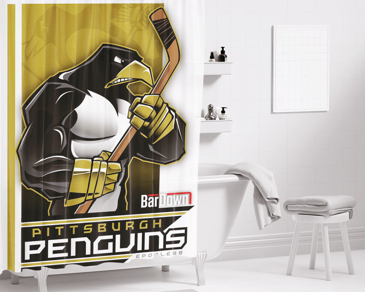 Pittsburg Penguins Nhl Hockey Bathroom Shower Curtain Fabric Waterproof | 66 X 72 Inch