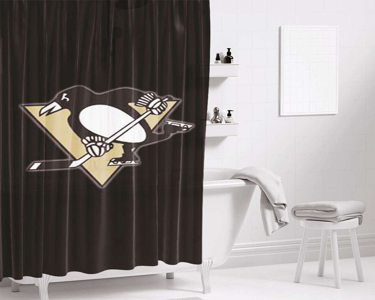 Pittsburgh Penguins Logo Basic Bathroom Shower Curtain Fabric Waterproof | 66 X 72 Inch