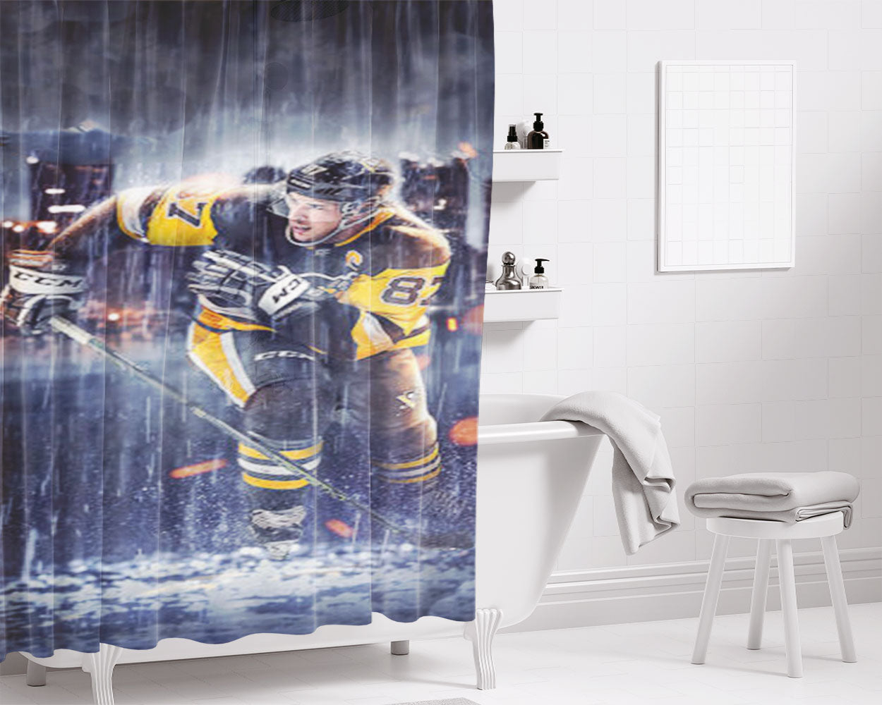 Pittsburgh Penguins Sidney Crosby Bathroom Shower Curtain Fabric Waterproof | 66 X 72 Inch