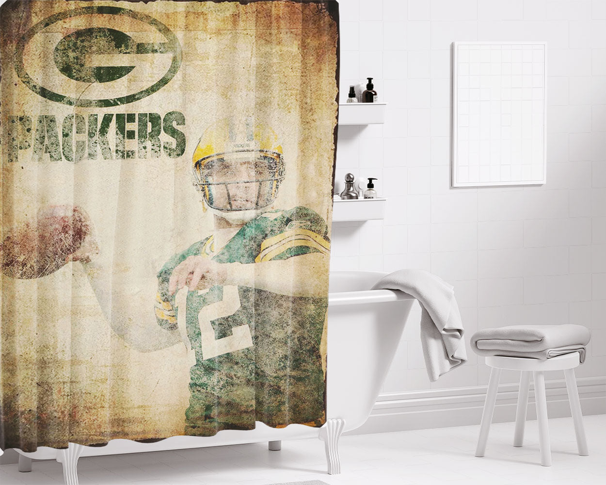 Placa Decorativa Nfl Packers Parede Bathroom Shower Curtain Fabric Waterproof | 66 X 72 Inch