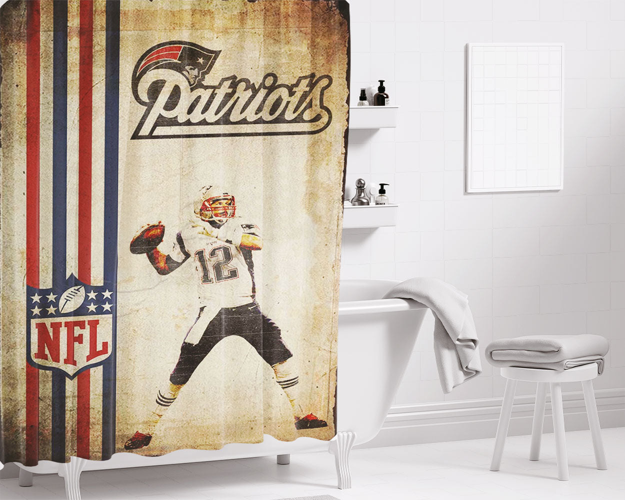 Placa Decorativa Nfl Patriots Parede Bathroom Shower Curtain Fabric Waterproof | 66 X 72 Inch