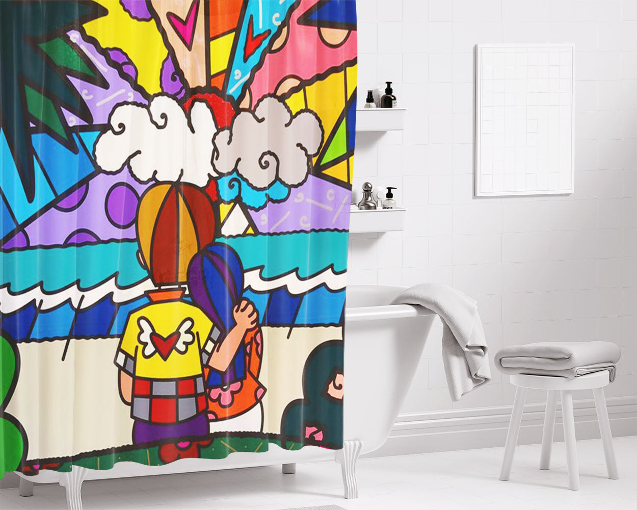 Pop Art Romero Britto Bathroom Shower Curtain Fabric Waterproof | 66 X 72 Inch