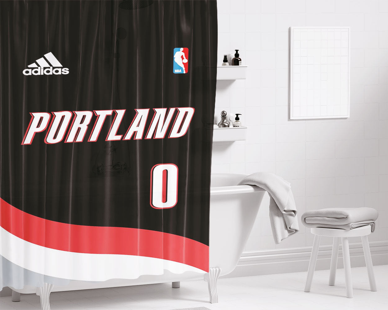 Portland Nba Number Zero Jersey Wallpaper Bathroom Shower Curtain Fabric Waterproof | 66 X 72 Inch