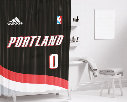 Personalized Portland Nba Number Zero Jersey Wallpaper Shower Curtain Farmhouse Bathroom Decor