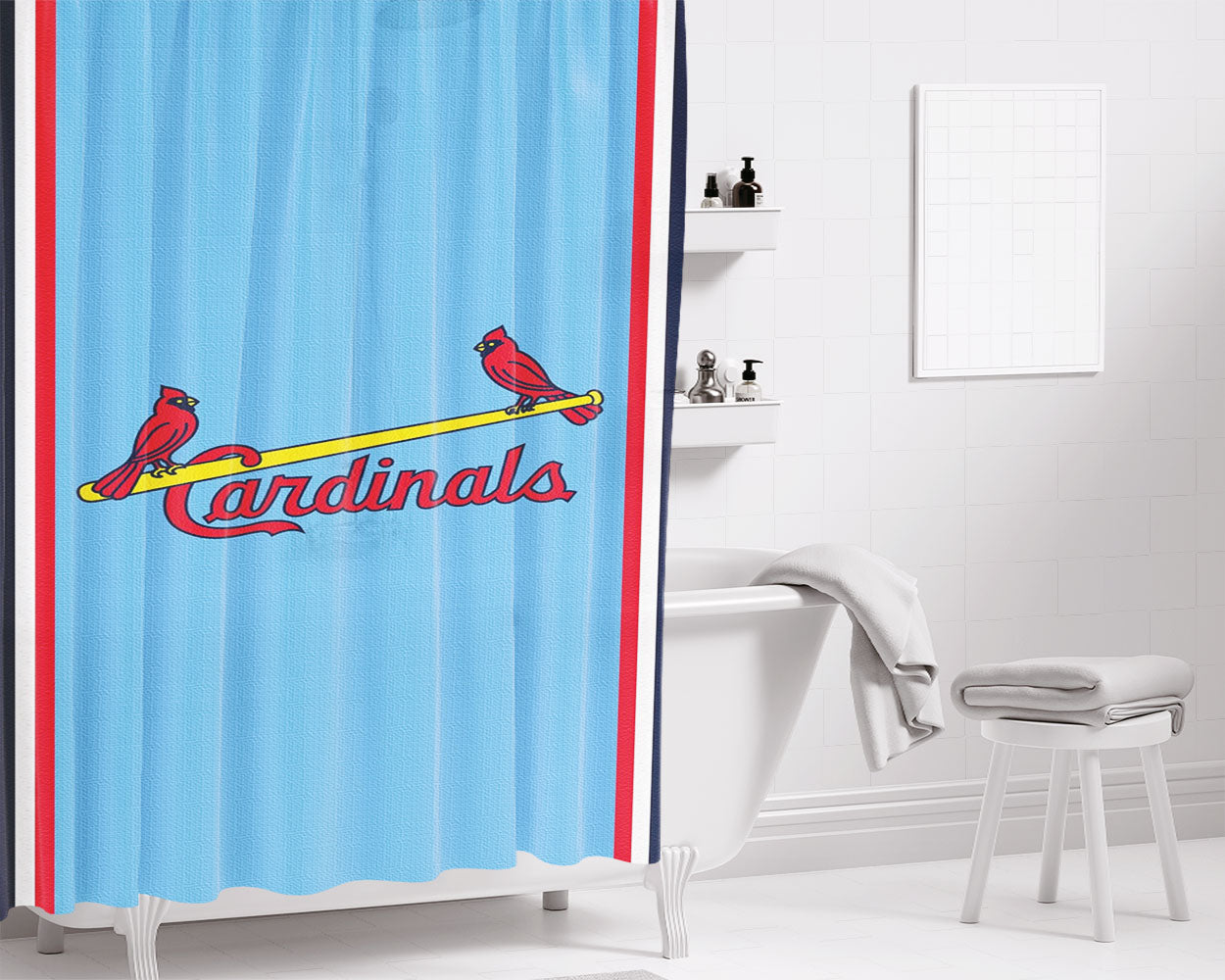 Powder Blue Cardinals Cavaliers Logo St Louis Bathroom Shower Curtain Fabric Waterproof | 66 X 72 Inch