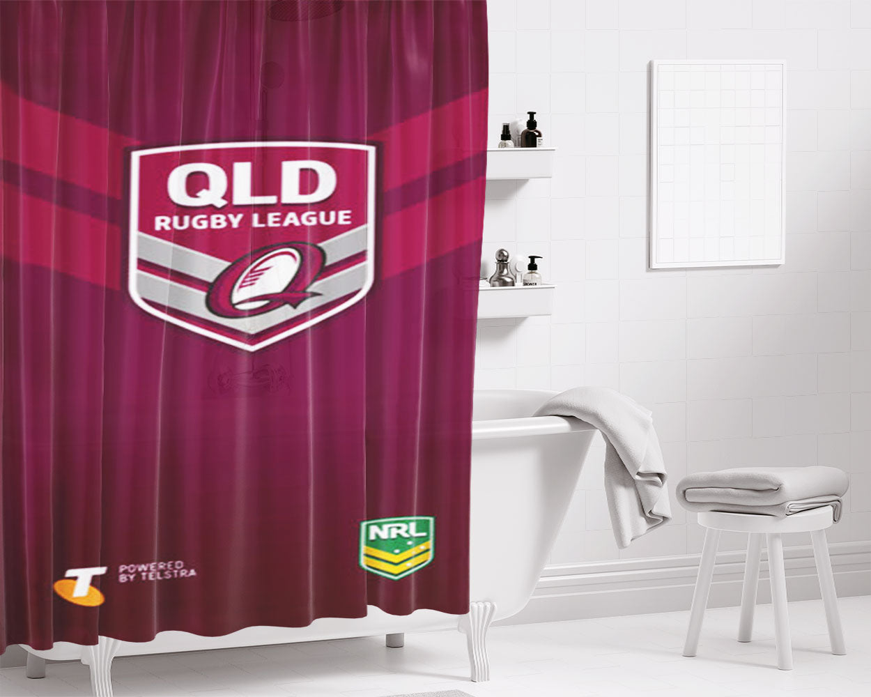 Qld Rugby League Bathroom Shower Curtain Fabric Waterproof | 66 X 72 Inch