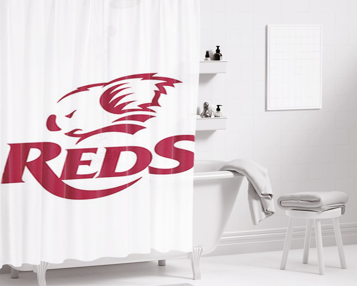 Reds Rugby Logo Bathroom Shower Curtain Fabric Waterproof | 66 X 72 Inch
