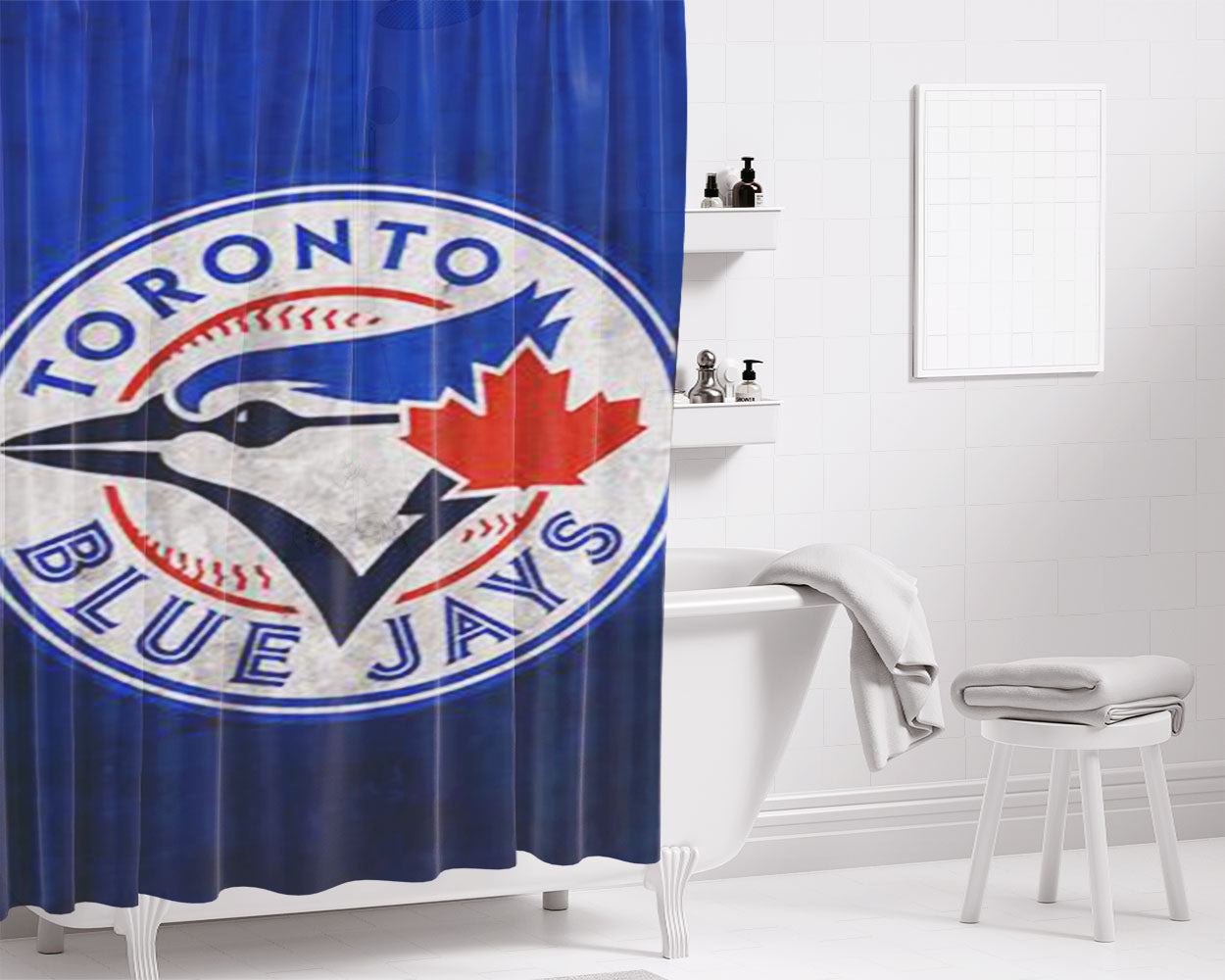 Retro Toronto Blue Jays Bathroom Shower Curtain Fabric Waterproof | 66 X 72 Inch