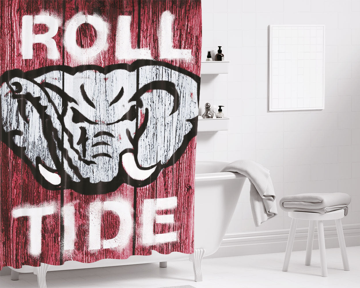 Roll Tide Alabama Crimson Tide Bathroom Shower Curtain Fabric Waterproof | 66 X 72 Inch