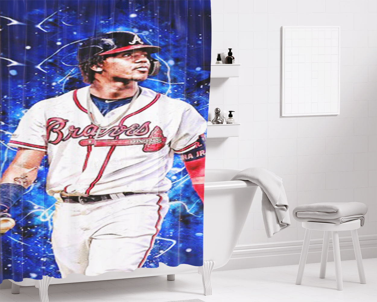 Ronald Acuna Jr Atlanta Braves Baseball Bathroom Shower Curtain Fabric Waterproof | 66 X 72 Inch
