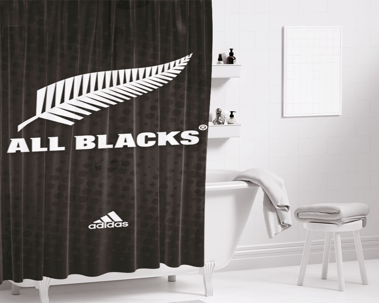 Rugby All Blacks Bathroom Shower Curtain Fabric Waterproof | 66 X 72 Inch