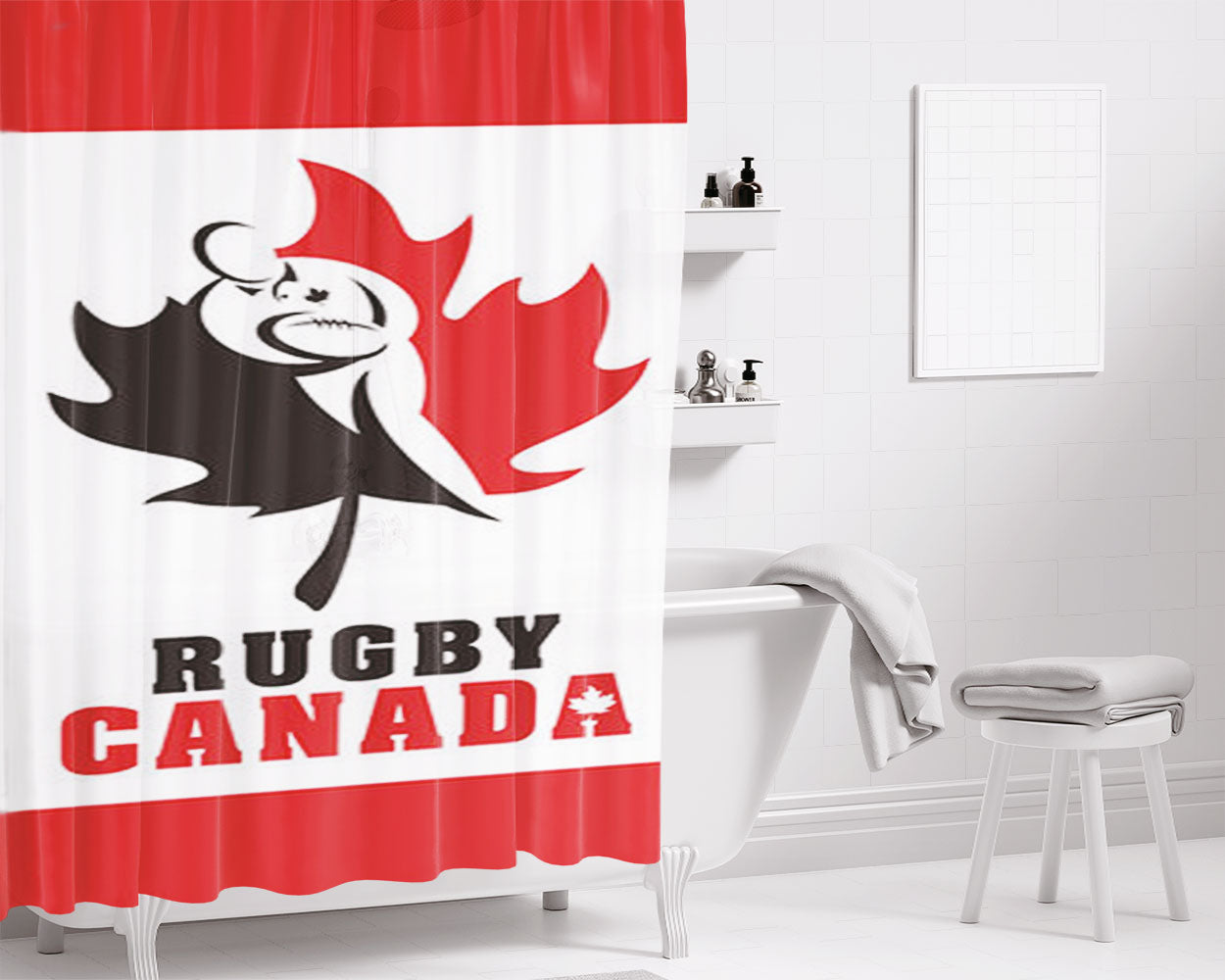 Rugby Canada Bathroom Shower Curtain Fabric Waterproof | 66 X 72 Inch