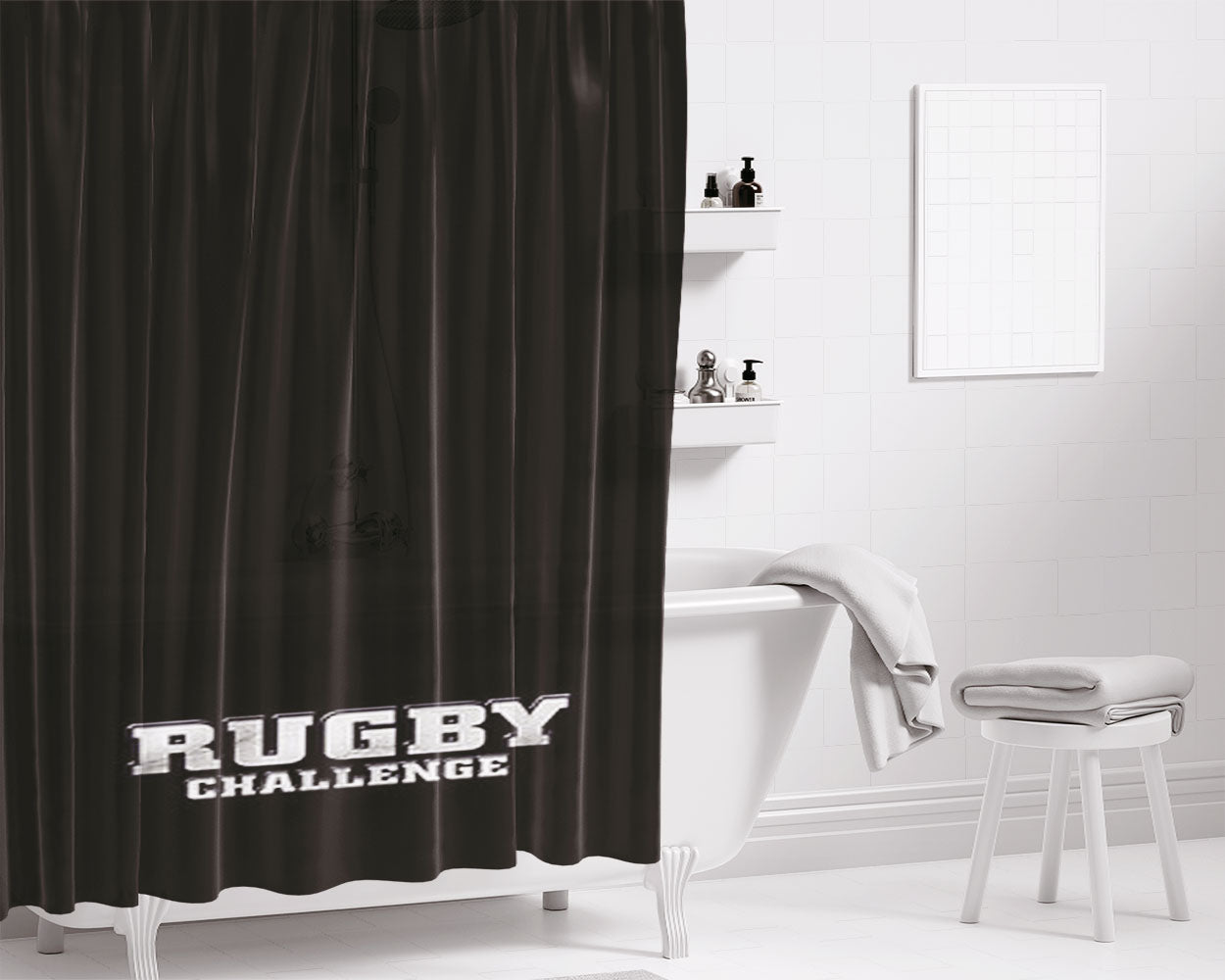 Rugby Challenge Bathroom Shower Curtain Fabric Waterproof | 66 X 72 Inch