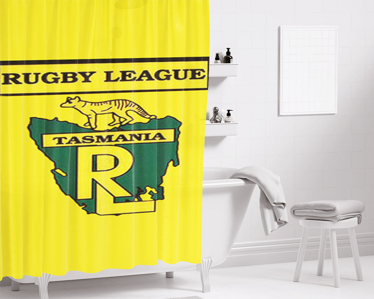 Rugby League Tasmania Yellow Bathroom Shower Curtain Fabric Waterproof | 66 X 72 Inch