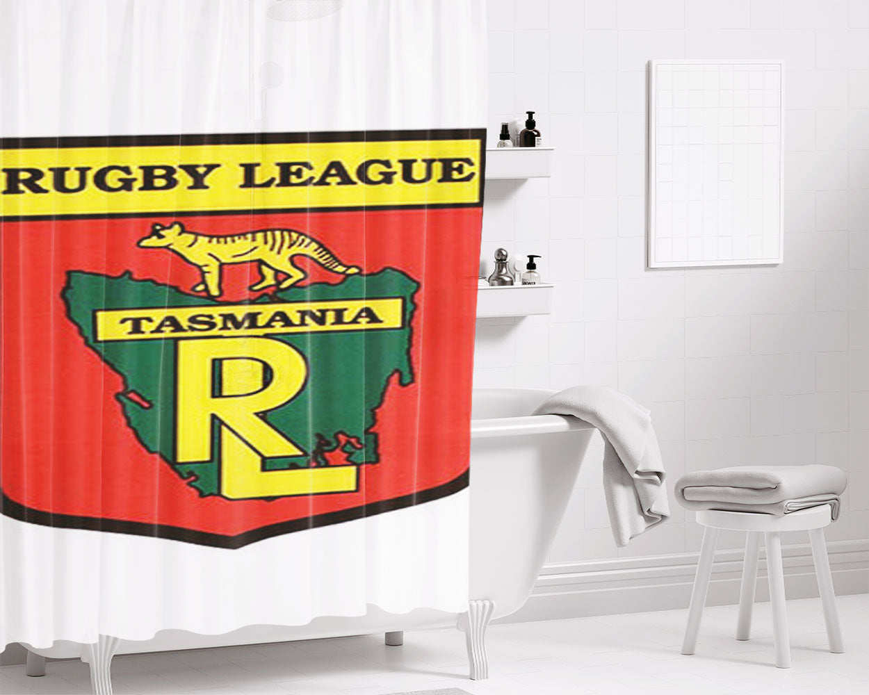 Rugby League Tasmania Bathroom Shower Curtain Fabric Waterproof | 66 X 72 Inch