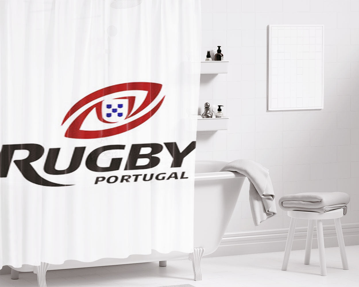 Rugby Portugal Logo Bathroom Shower Curtain Fabric Waterproof | 66 X 72 Inch