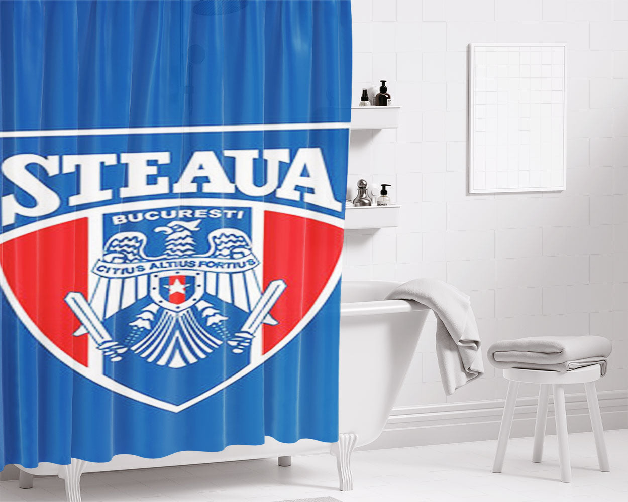 Rugby Steaua Logo Blue Bathroom Shower Curtain Fabric Waterproof | 66 X 72 Inch