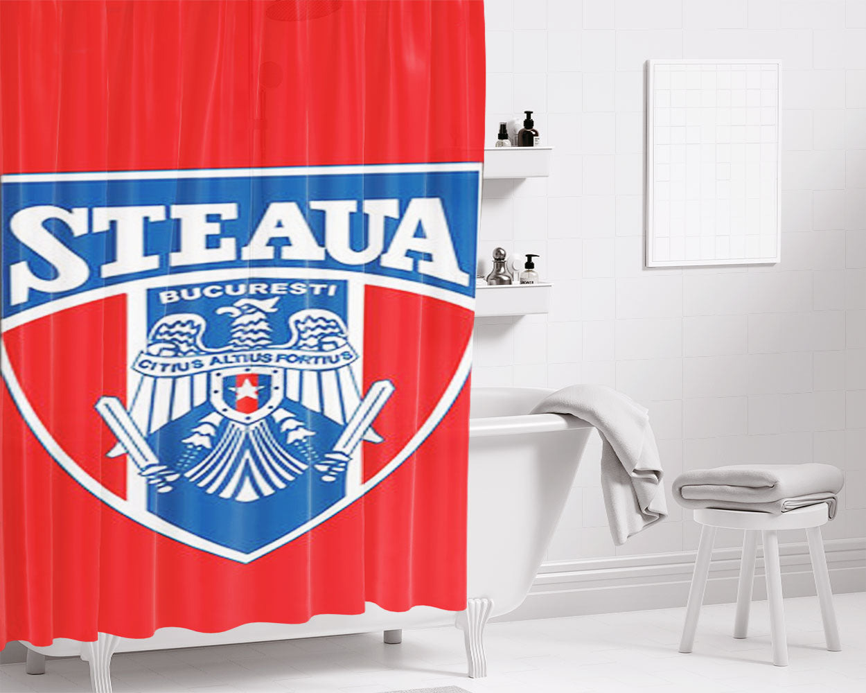 Rugby Steaua Logo Red Bathroom Shower Curtain Fabric Waterproof | 66 X 72 Inch