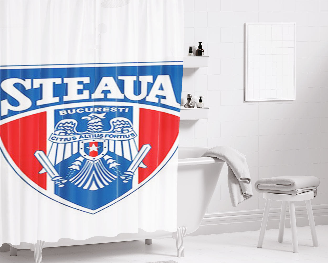 Rugby Steaua Logo Bathroom Shower Curtain Fabric Waterproof | 66 X 72 Inch
