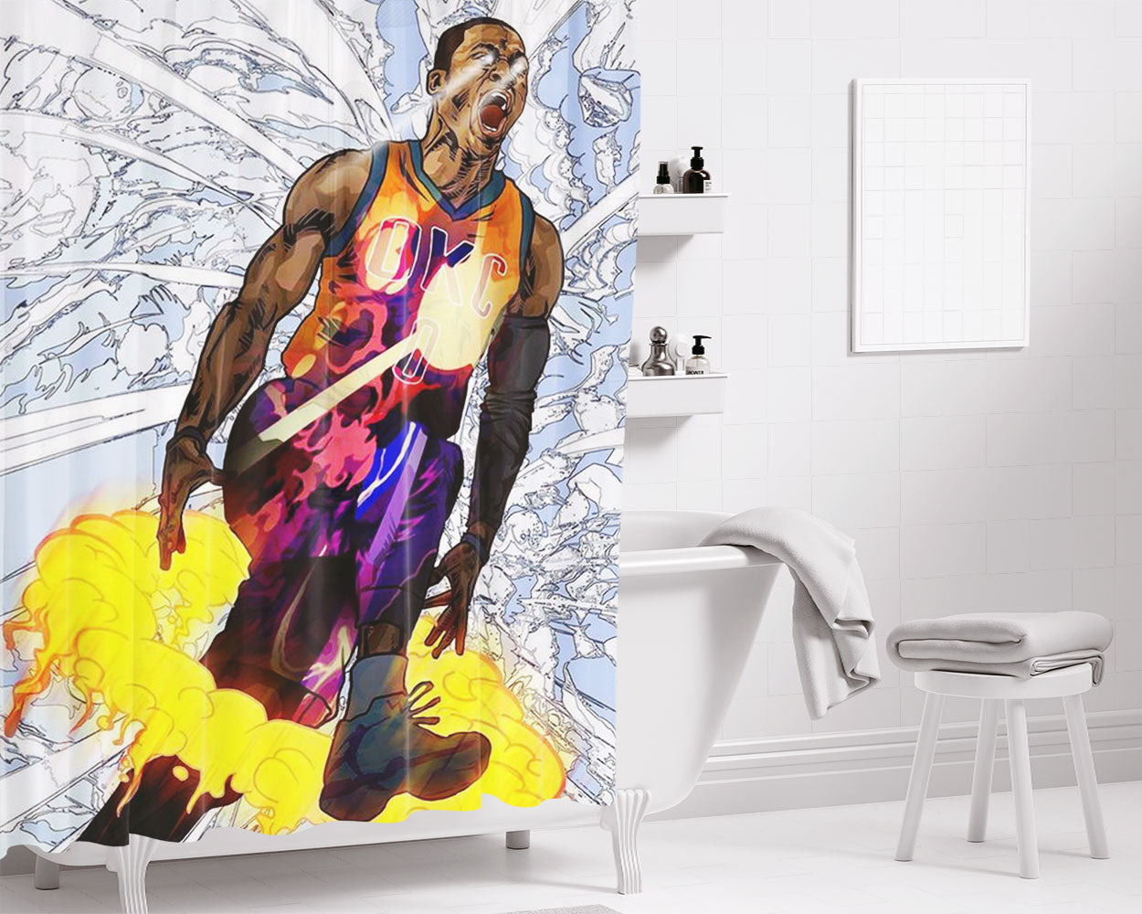 Russell Westbrook Art Bathroom Shower Curtain Fabric Waterproof | 66 X 72 Inch