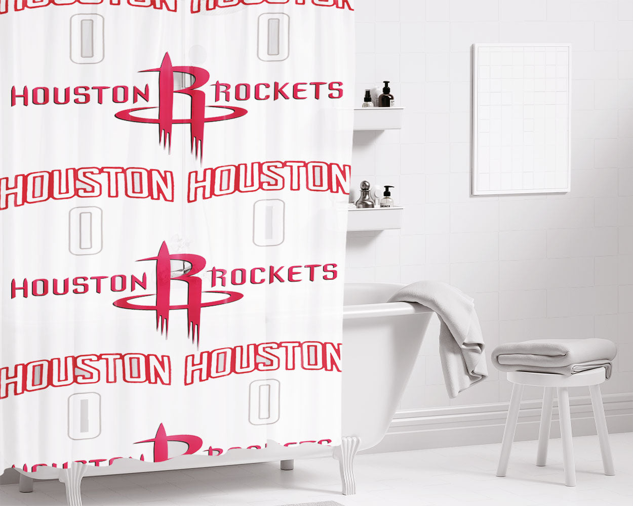 Russell Westbrook Houston Rockets Jersey 0 Bathroom Shower Curtain Fabric Waterproof | 66 X 72 Inch