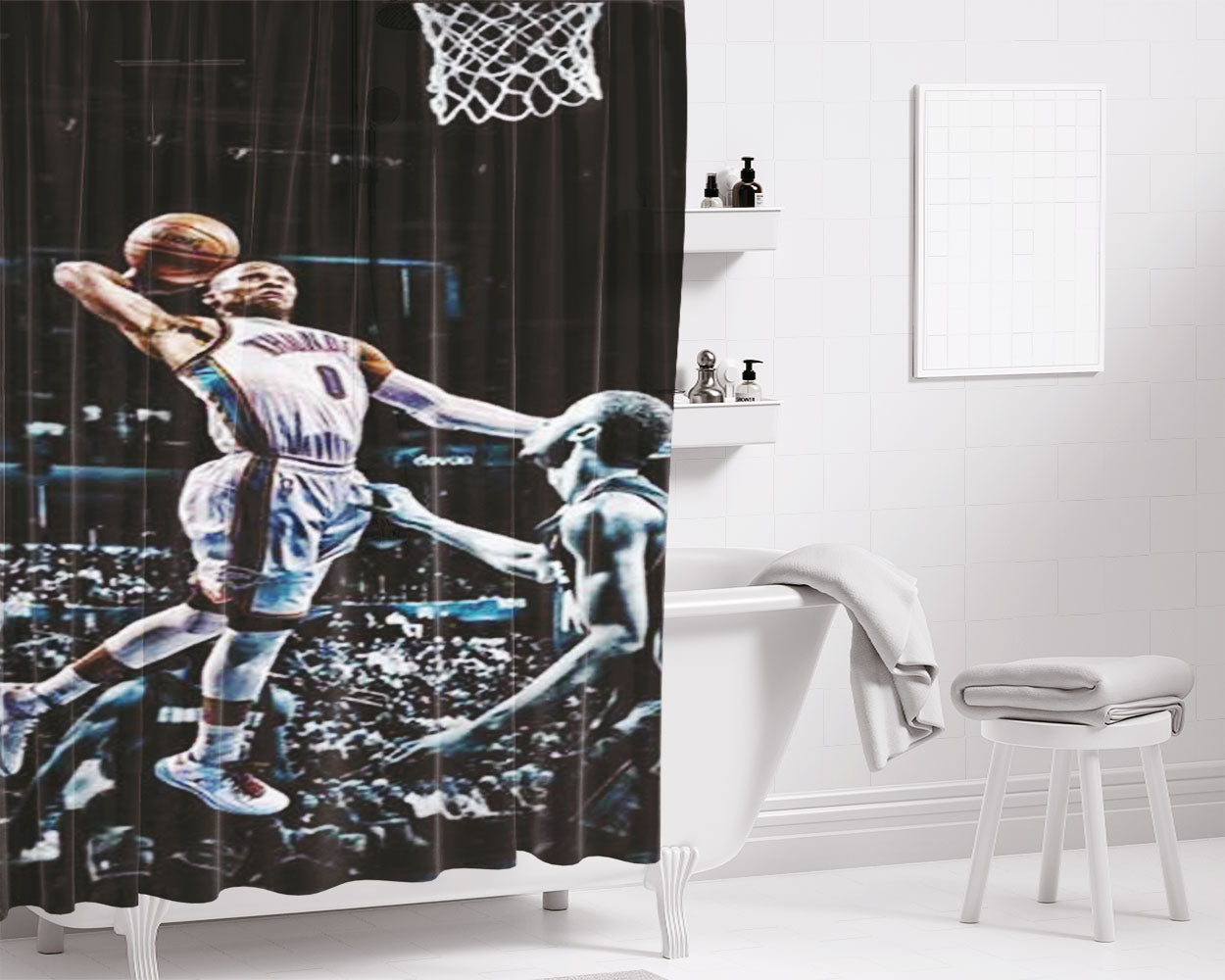 Russell Westbrook Paint Dunk Bathroom Shower Curtain Fabric Waterproof | 66 X 72 Inch