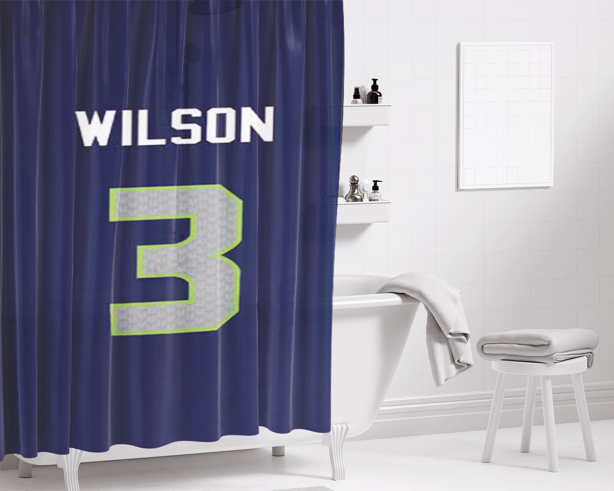 Russell Wilson Jersey Design Bathroom Shower Curtain Fabric Waterproof | 66 X 72 Inch