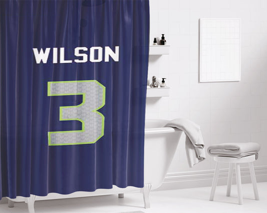 Personalized Russell Wilson Jersey Design Shower Curtain Farmhouse Bathroom Decor