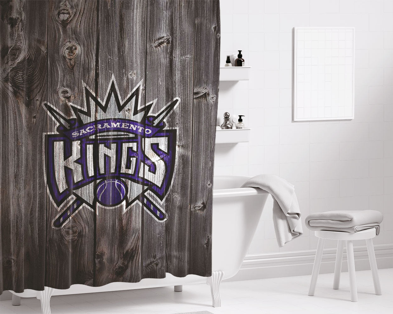 Sacramento Kings Nba Wood Wallpaper Bathroom Shower Curtain Fabric Waterproof | 66 X 72 Inch