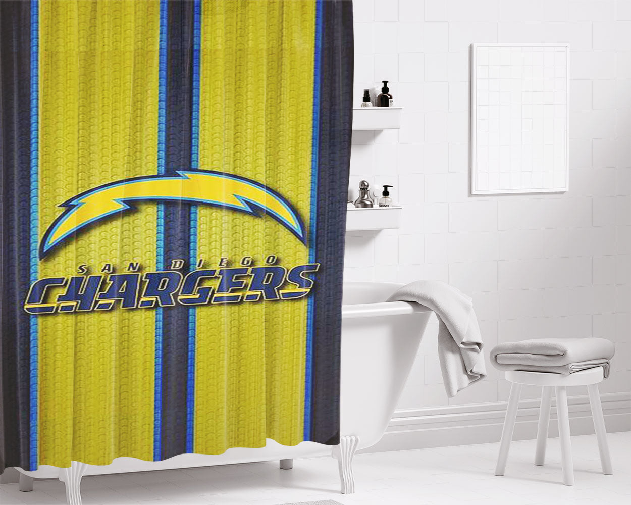 San Diego Chargers Symbol Bathroom Shower Curtain Fabric Waterproof | 66 X 72 Inch
