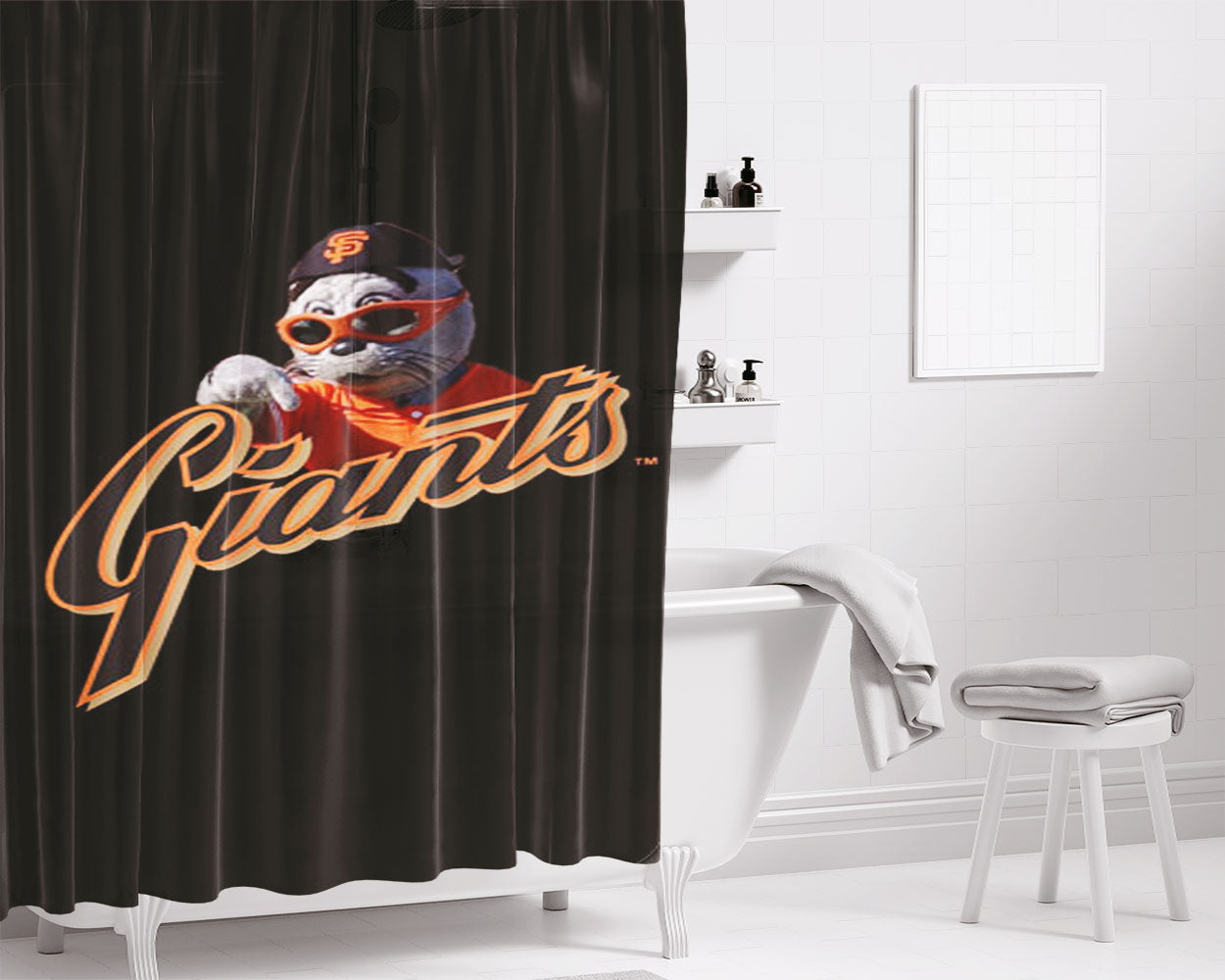 San Francisco Giants Baseball Art Bathroom Shower Curtain Fabric Waterproof | 66 X 72 Inch