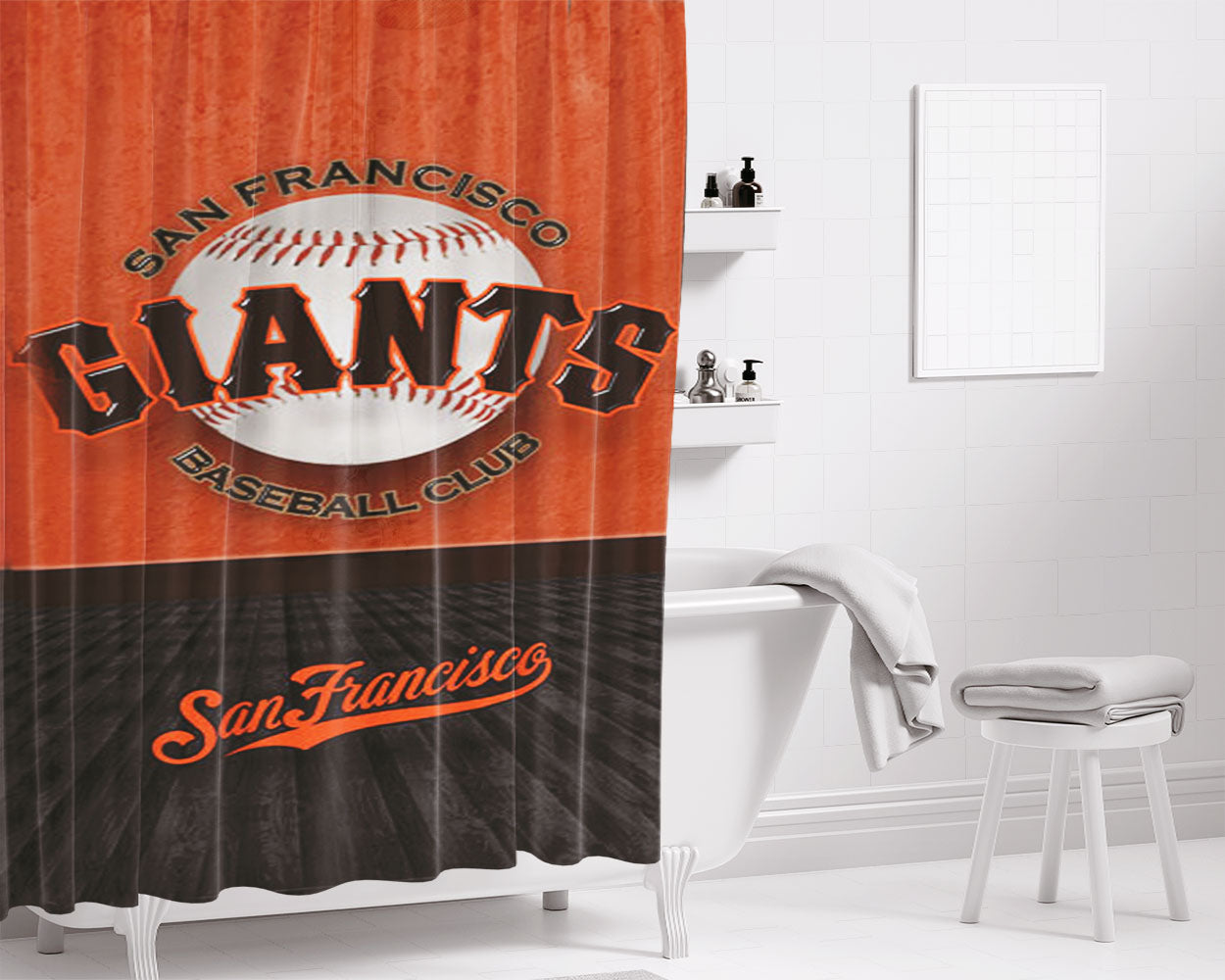 San Francisco Giants Baseball Club Bathroom Shower Curtain Fabric Waterproof | 66 X 72 Inch