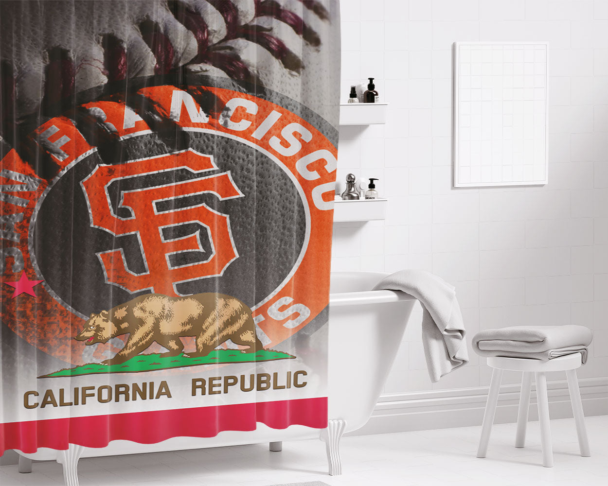 San Francisco Giants Logo California Republic Bathroom Shower Curtain Fabric Waterproof | 66 X 72 Inch