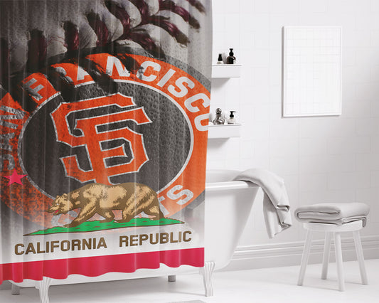 Personalized San Francisco Giants Logo California Republic Shower Curtain Farmhouse Bathroom Decor