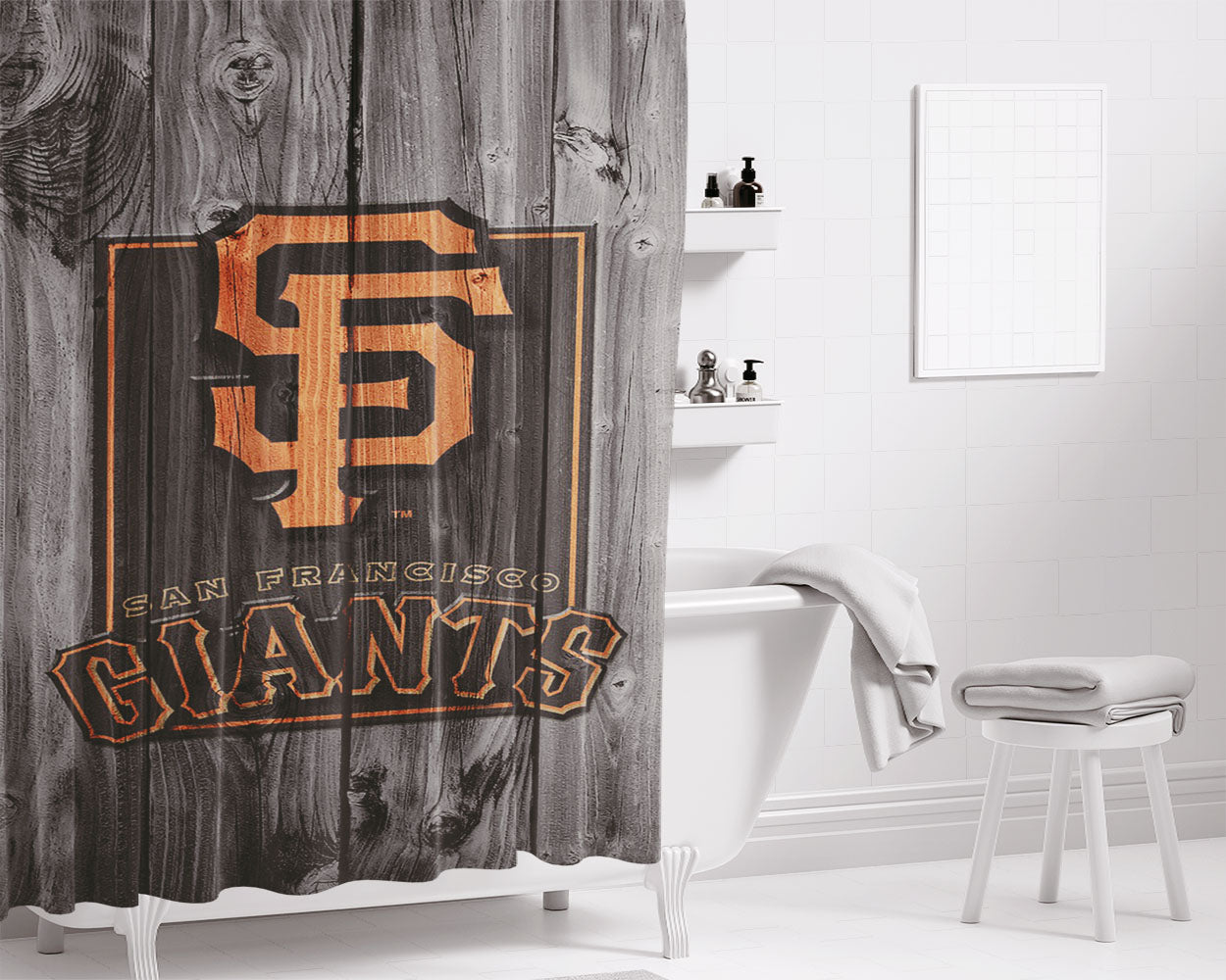 San Francisco Giants Logo Dark Wood Bathroom Shower Curtain Fabric Waterproof | 66 X 72 Inch