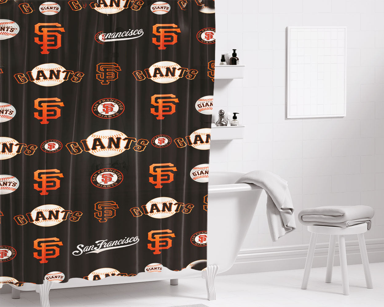 San Francisco Giants Mlb Symbols Bathroom Shower Curtain Fabric Waterproof | 66 X 72 Inch