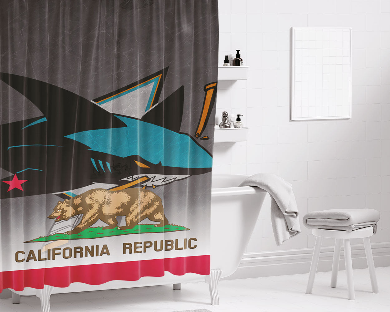 San Jose Sharks California Republic Bathroom Shower Curtain Fabric Waterproof | 66 X 72 Inch