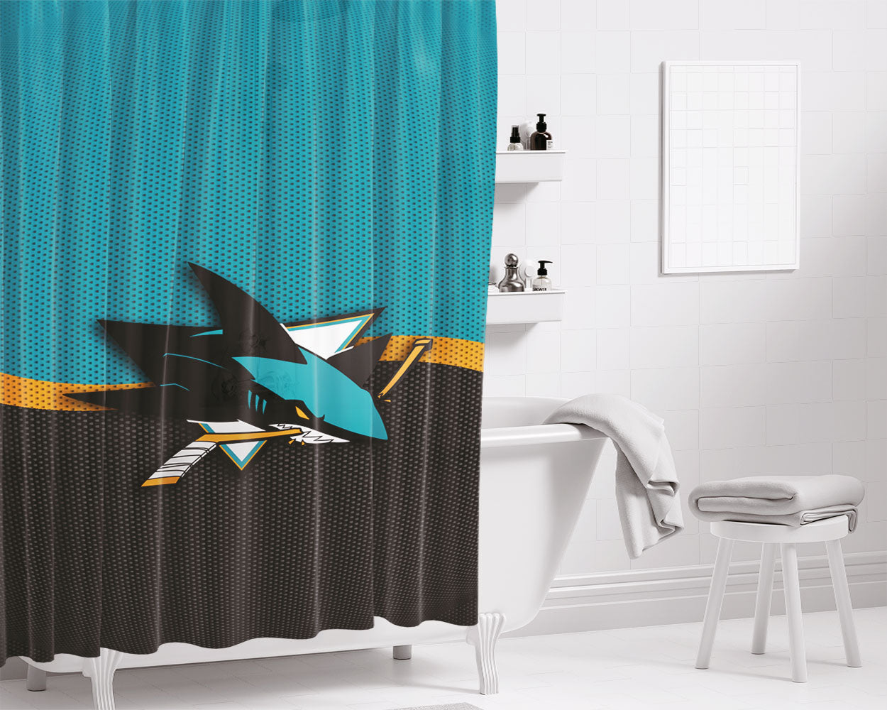 San Jose Sharks Logo Jersey Bathroom Shower Curtain Fabric Waterproof | 66 X 72 Inch