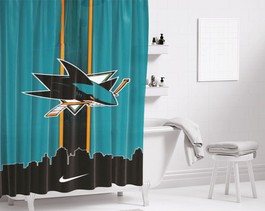 Personalized San Jose Sharks Logo Shower Curtain Farmhouse Bathroom Decor