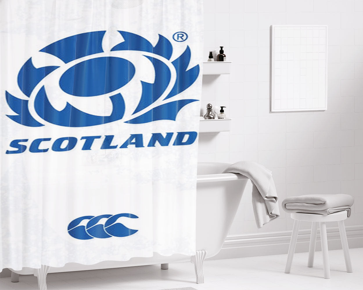 Scotland Rugby Logo Bathroom Shower Curtain Fabric Waterproof | 66 X 72 Inch