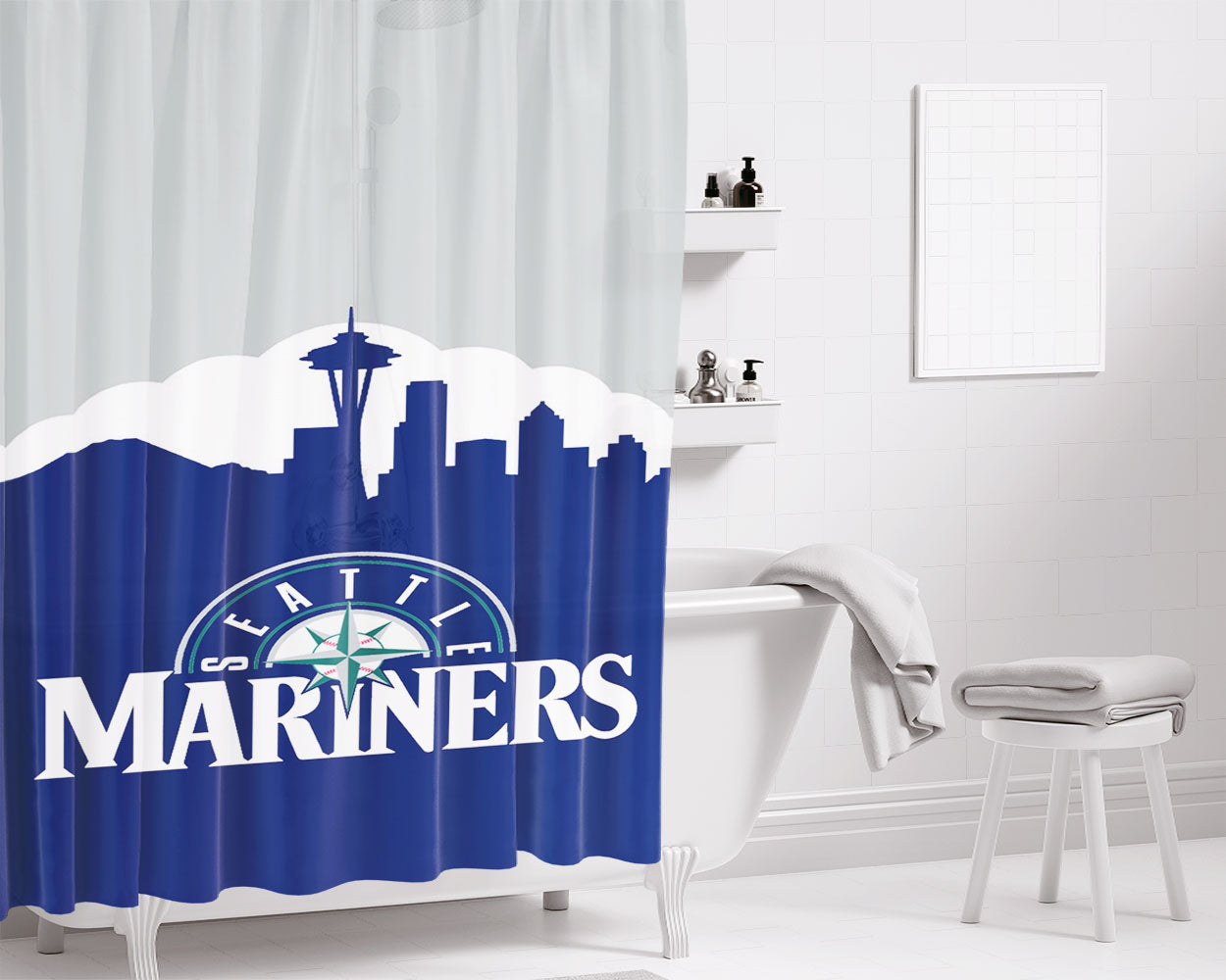 Seattle Mariners Baseball Bathroom Shower Curtain Fabric Waterproof | 66 X 72 Inch