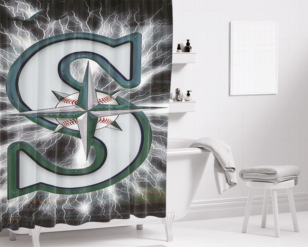 Seattle Mariners Icon Bathroom Shower Curtain Fabric Waterproof | 66 X 72 Inch