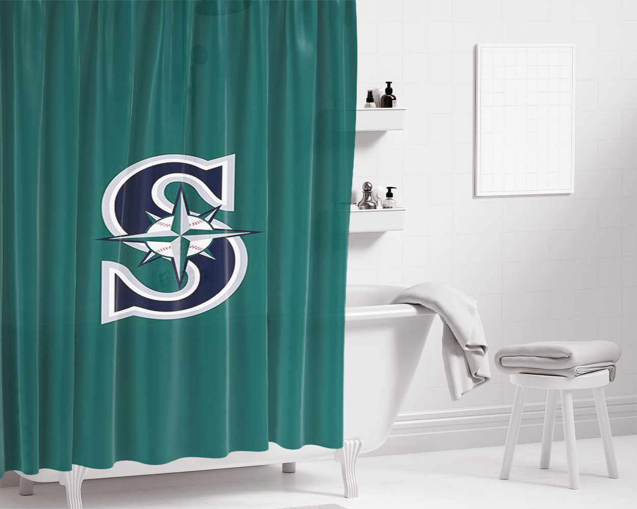 Seattle Mariners Logo Green Bathroom Shower Curtain Fabric Waterproof | 66 X 72 Inch