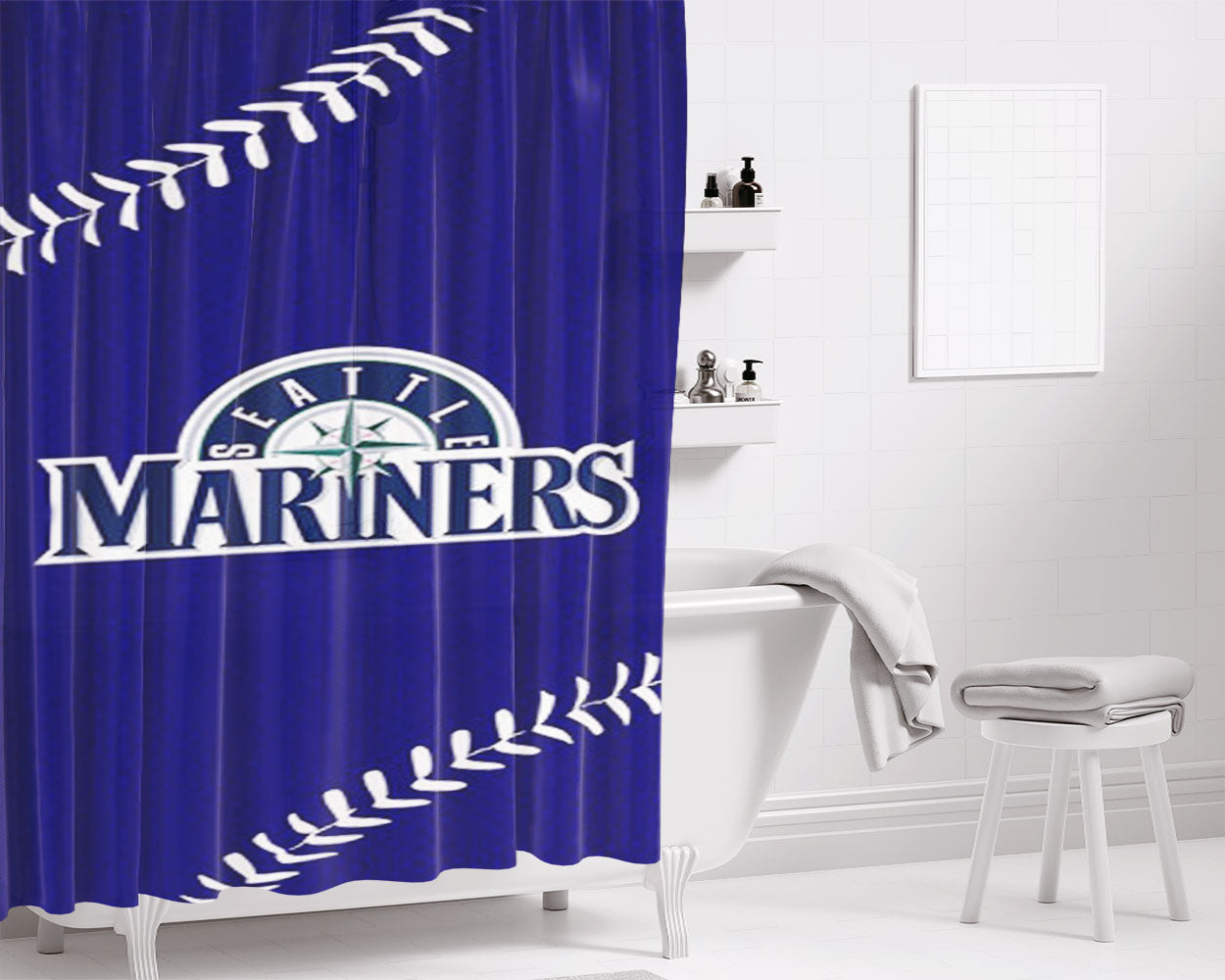 Seattle Mariners Logo Sign Bathroom Shower Curtain Fabric Waterproof | 66 X 72 Inch