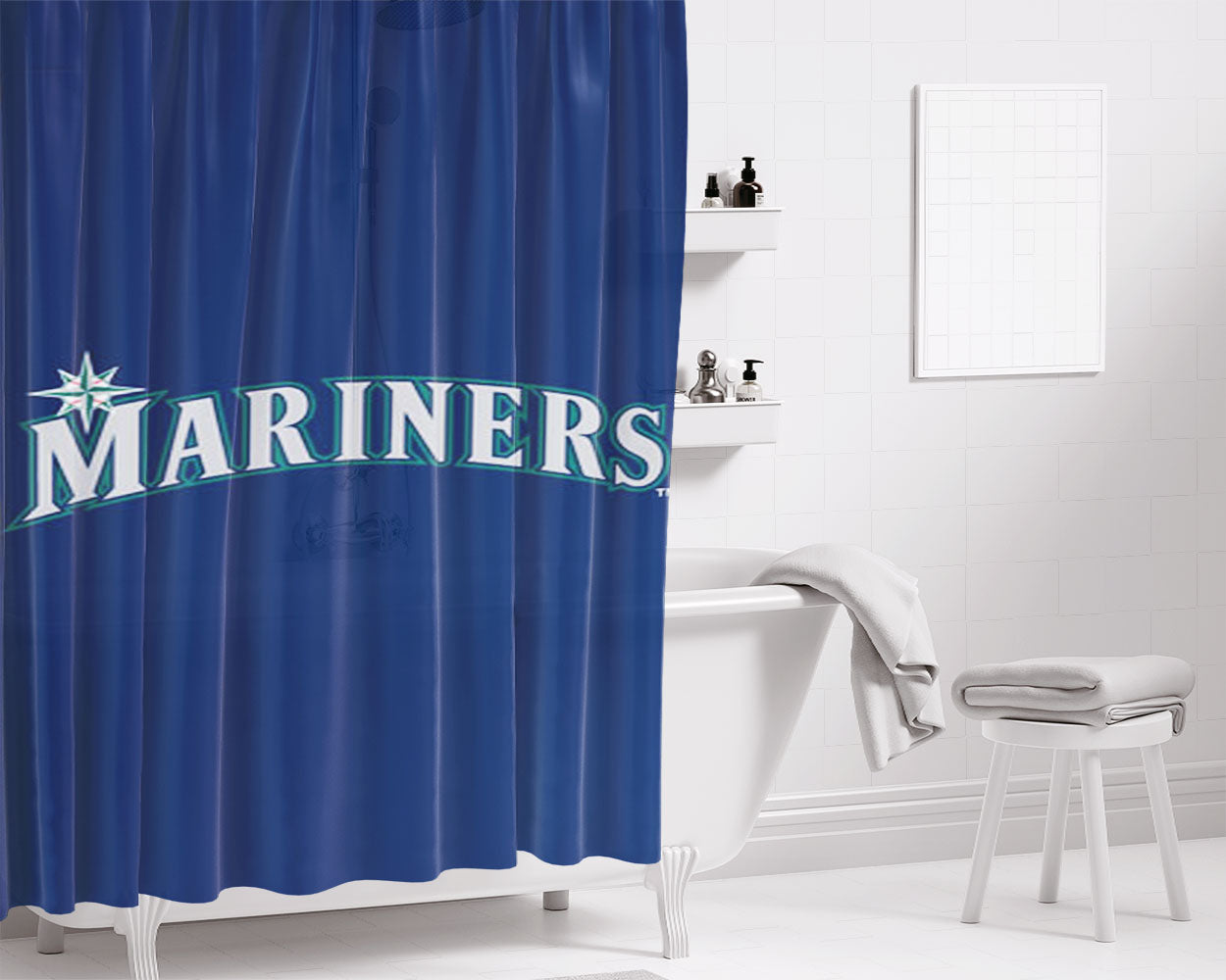 Seattle Mariners Text Bathroom Shower Curtain Fabric Waterproof | 66 X 72 Inch