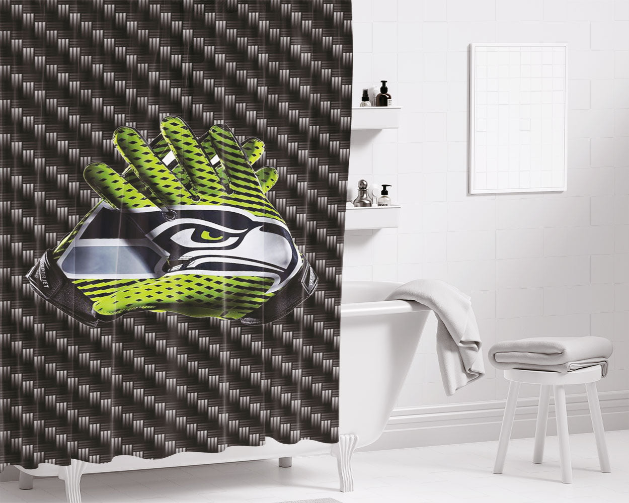 Seattle Seahawks Super Bowl 48 Bathroom Shower Curtain Fabric Waterproof | 66 X 72 Inch