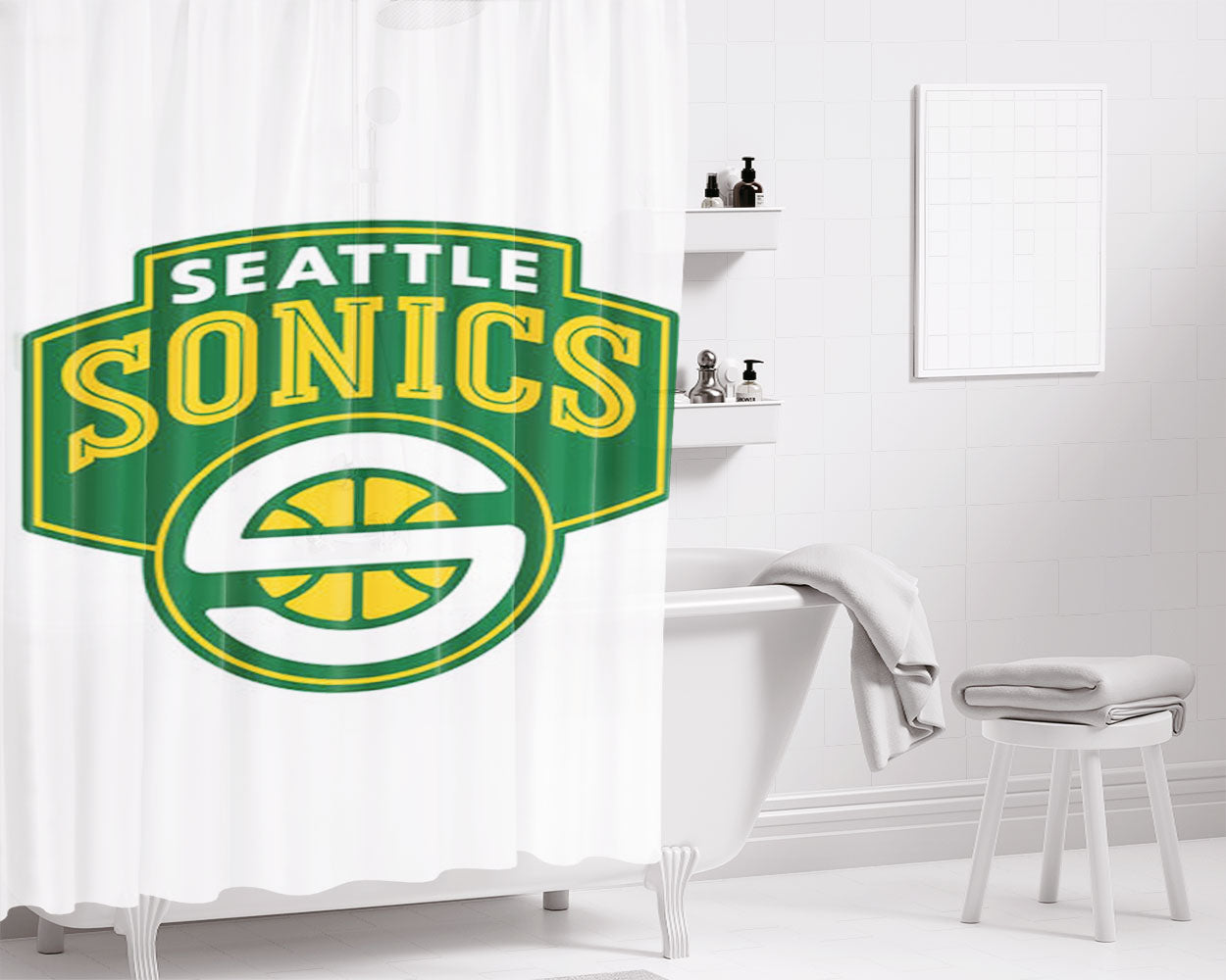 Seattle Supersonics Bathroom Shower Curtain Fabric Waterproof | 66 X 72 Inch