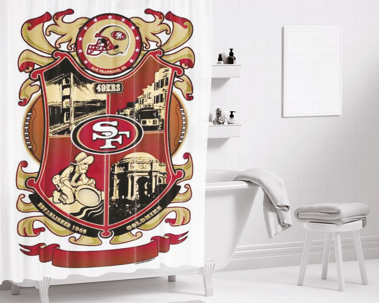 Sf Nfl Football Bathroom Shower Curtain Fabric Waterproof | 66 X 72 Inch